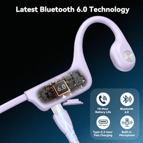 Image of Fanisic Bone Conduction Headphones, Bluetooth 6.0 Open Ear Headphones with Mic, Type-C Quick Charge, Long Battery Life, IPX5 Sweatproof, Lightweight Comfortable for Gym, Sports, and Driving(Purple)