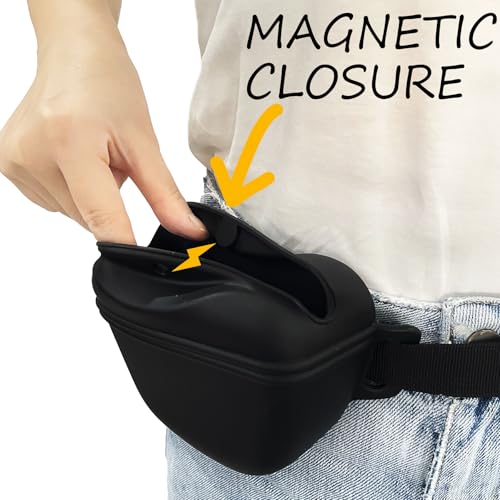 TRIPOLACO Leckerlitasche für Hunde, BPA-freies Silikon Leckerlibeutel für Hunde mit Magnetverschluss, Futterbeutel Hundetraining mit verstellbarem Hüftgurt, 1,67 Tassen, Schwarz