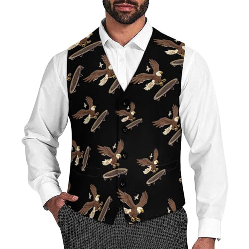 Eagle On A Trampoline Novelty Men's Suit Vest Funny Formal Dress Vests Business Waistcoat
