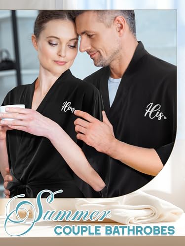 Image of Jecery 2 Pcs Satin His and Hers Robes Set Mr. Mrs. Silk Matching Robe for Couples Women Man Wedding Engagement Bridal Gift