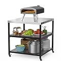 31.5” Pizza Oven Table for ooni Ninja Gozney Aidpiza BIG HORN, Modular Grill Cart for Blackstone Cuisinart Weber Char-Broil Royal Gourmet Pit Boss GasOne Griddle, Movable Food Prep Workcart Stand