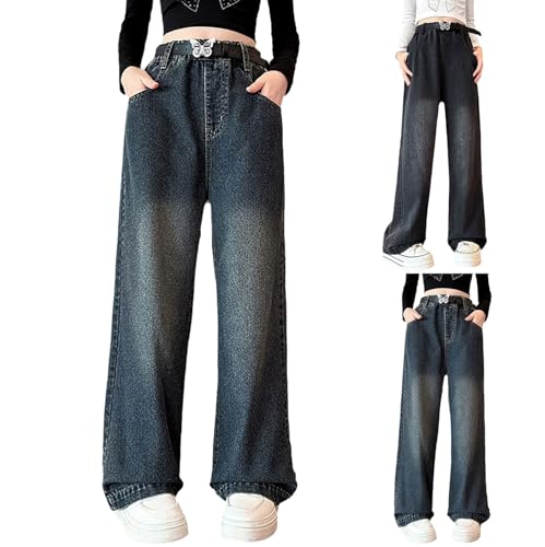 Girls Baggy Wide Leg Jeans Straight High Waist Dark Wash Vintage Jeans Kids Boyfriend Y2K Streetwear Denim Pants