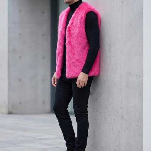Image of Colf Men's Winter Sleeveless Faux Fur Vest Short Coat | Mens Faux Fur Jacket, Short Coat , Sleeveless Waistcoat, Winter Overcoat, Fluffy