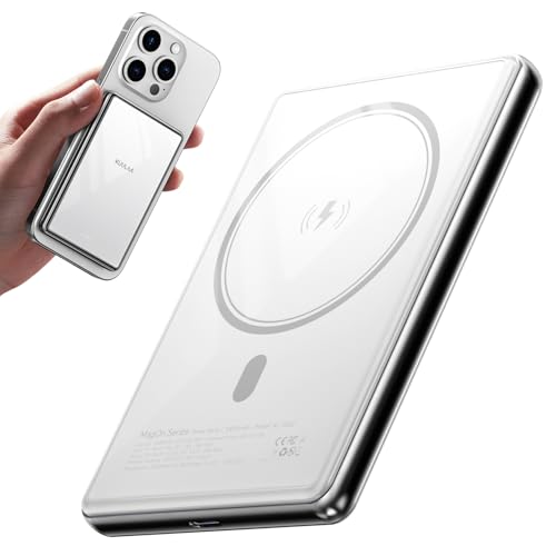 Kuulaa 10000mAh Magsafe Power Bank Ultra Slim 0.53'' Magnetic Wireless Portable Charger with USB-C Output, 20W PD Fast Charging for iPhone 16/15/14/13/12 Series, Tempered Glass Design