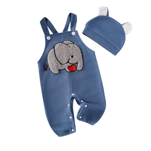 Dazzerake - Conjunto de 2 piezas para bebé, diseño de elefante, con gorro para bebé, 0 a 24 meses, otoño e invierno, azul, 0-6 Meses
