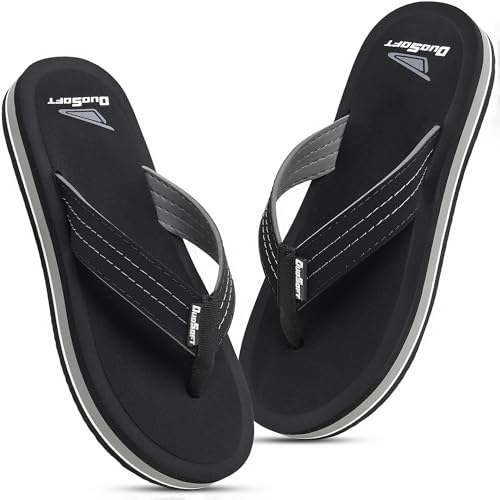 Image of Duosoft Men's Slipper Flip Flops, Brown, Anti-Skid Rubber Sole, Arch Support, Superior Shock Absorption, Super Soft