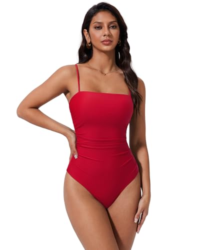 Image of SUUKSESS Women Sexy One Piece Swimsuit Tummy Control Square Neck Bathing Suit