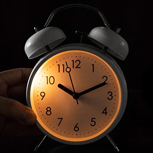 Pilife Analog Alarm Clock, 4 Inch Super Silent Non-Ticking Twin Bell Alarm Clock With Backlight,No Snooze,Battery Operated,Loud Bell For Heavy Sleepers,Home Decor,Pure White #TOP4