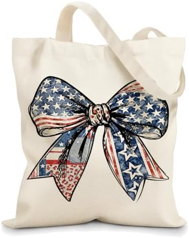 4th of July Canvas Tote Bag American Patriotic Shoulder Canvas Ba...