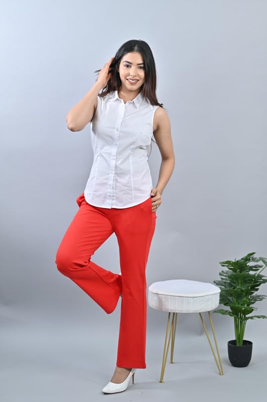 Image of Mlada Bootcut Flare Pants for Women Stretch Cotton Knit Boot Cut Mid Waist Flared Trouser Elastic Waist Band Utility Pockets for Formal Office Work Wear,Travel-Regular /Plus Size