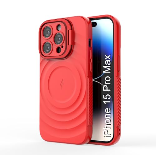 Image of LuxuryKase Shockproof Case for iPhone 15 Pro Max | Ripple Pattern | Camera Protection | Inner Velvet Fabric Lining | Protective Cover with Enhanced Grip & Wireless Charging Support - Red