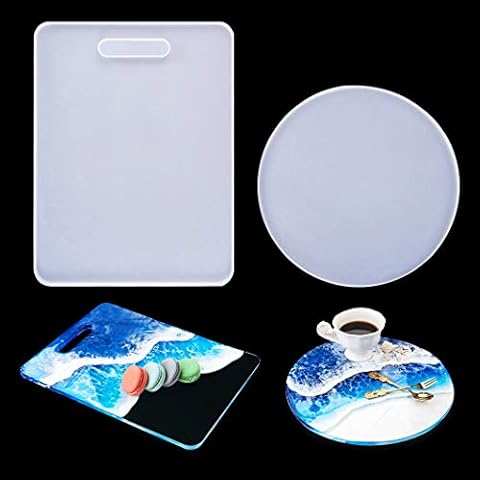 Rolin Roly 2Pcs Resin Round Tray Moulds Resin Serving Tray Mould with Handles Large Epoxy Silicone Casting Decorative Moulds Tray DIY Resin Serving Board Moulds Making Jewelry Dish Plate Cover