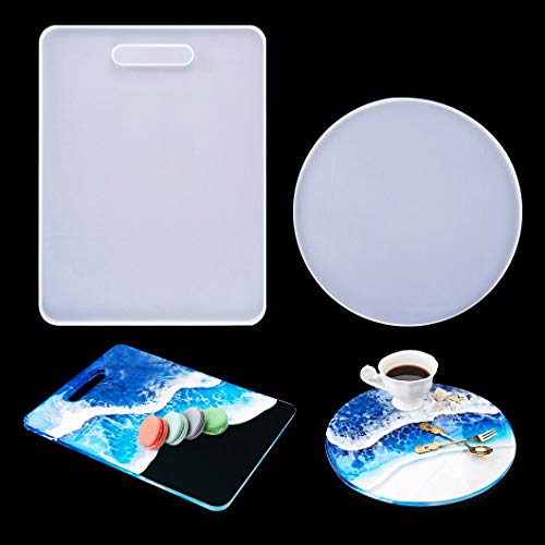 Rolin Roly 2Pack Resin Molds Resin Serving Tray Mould Epoxy DIY Resin Tray Moulds Silicone 3D Square Round Mold Serving Board Resin Casting Mold Large Resin Tray Mould Resin Wave Art