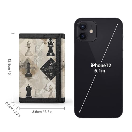 Chess Piece Brown Pattern Trifold Wallet for Men - Slim 8 Card Slots, Zipper Coin Purse Money Clip, Cash Compartment2