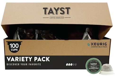 Tayst Coffee Pods, Variety Pack Assortment, K Cups Compatible with Keurig Coffee Maker, Sustainable Single Serve, Pack of 100