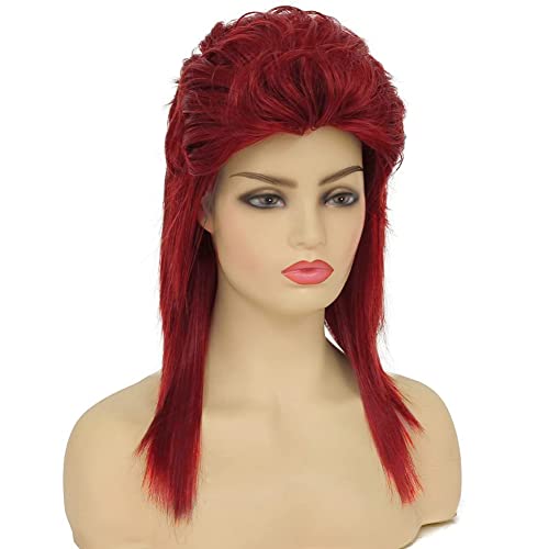 Image of Swiking Red Mullet Wig for Women Shoulder Length Straight Natural Layered Hair 70s 80s Rock Costume Wigs Synthetic Replacement Wig