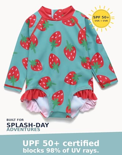 Image of VAENAIT BABY Girls One-Piece Swimsuit, UPF 50+ Long Sleeve Rash Guard, Ruffle Swimwear Infant & Toddler for 0-2 Years