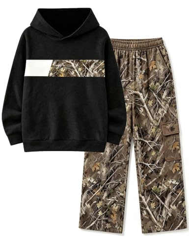 Image of Boys Clothes Boy Outfits 2-Piece Long Sleeve Hoodie and Camouflage Pants Boys Fall Winter Clothes for 6-16 Years