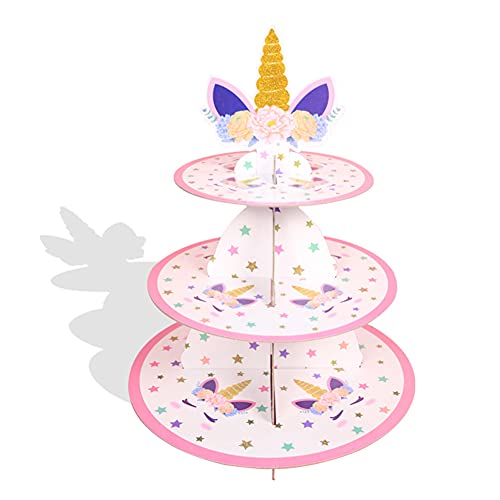 Bandejas para Tartas/Soporte para Cupcakes 3-Tier Cartón Cupcake Stand Unicornio Redondo...