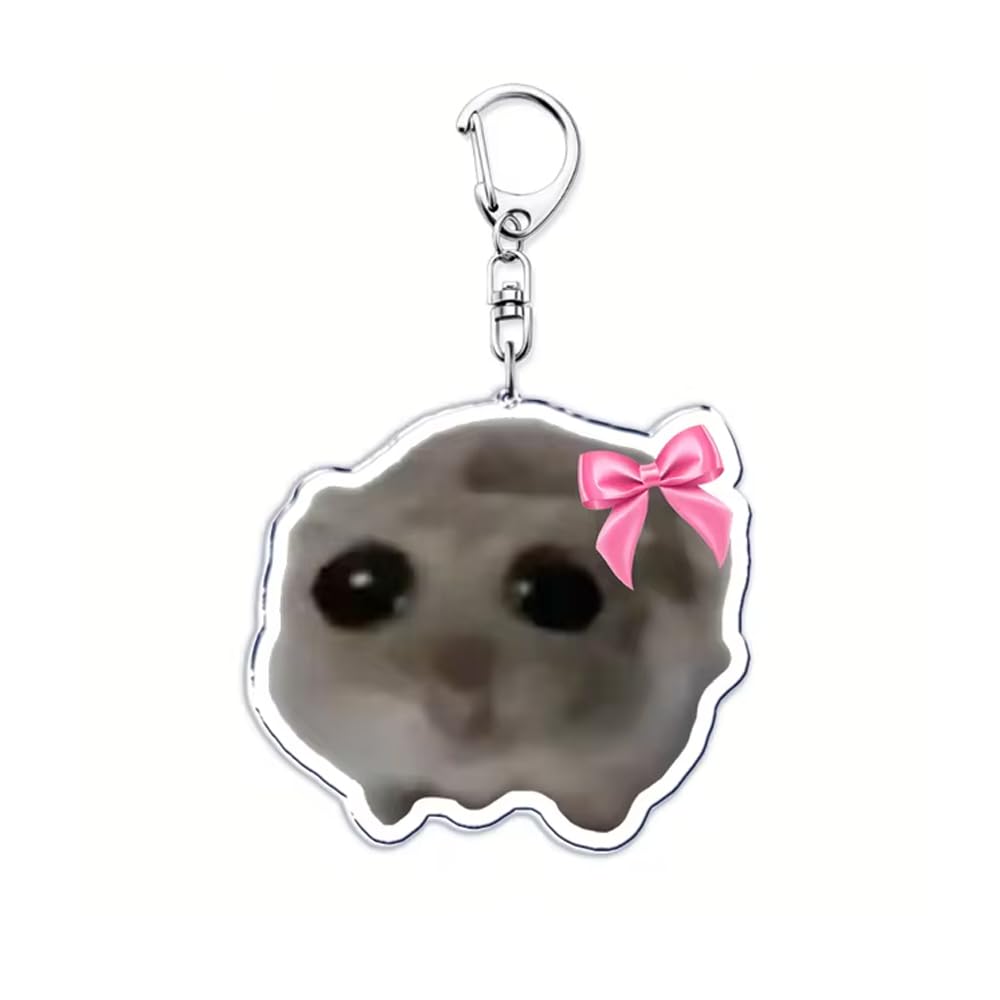 PIDAK Keyring Hamster Triste Meme Social Media Acrylic 4 x 4 cm Grey XL