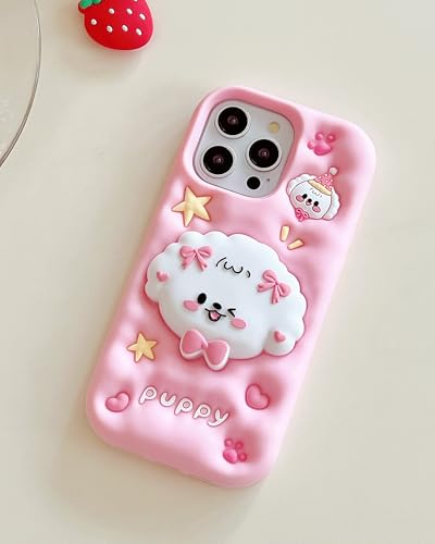 Coque iPhone chien 3D avec support rétractable et poignée silicone