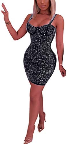 Aro Lora Women's Sexy Sleeveless Glitter Rhinestones Nightclub Party Bodycon Mini Dress Small Black