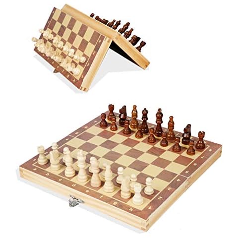 JZK Schach-Set Magnetisch Schachfiguren Faltbar Holz Schachbrett Internationales Schachset für Kinder Party Familienaktivitäten 29 x 29 cm Cover