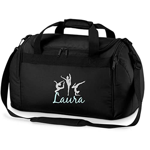 Bolsa de Deporte Personalizada e Impresa con Nombre, Gimnasia rítmica, Bolsa de Viaje para niñas, con Nombre Impreso (Negro)