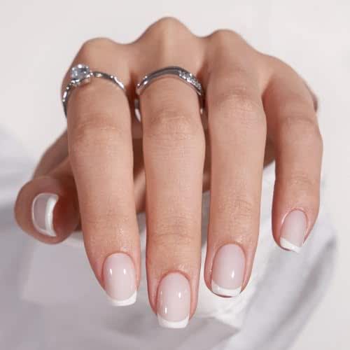 BTArtbox Press On Nails, French Tip Short Square Nails, 30Pcs