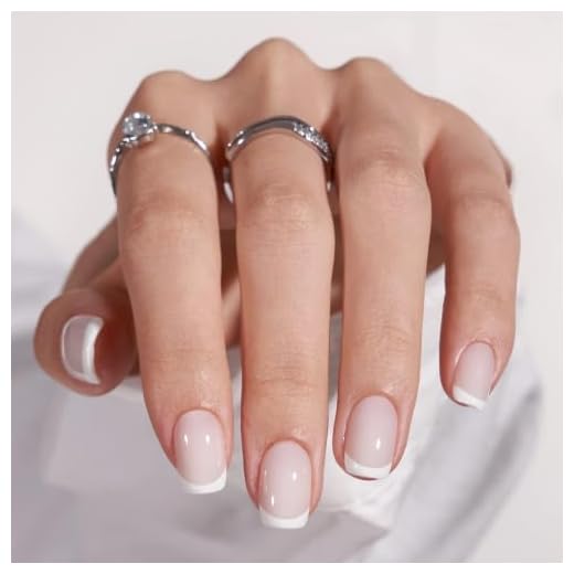 Short Press On Nails - BTArtbox Supremely Fit & Natural Soft Gel White French Tip Press On Nails, Square Glue On Nails with Nail Glue, Reusable Stick On Nails in 15 Sizes - 30 Fake Nails Kit, Classic French