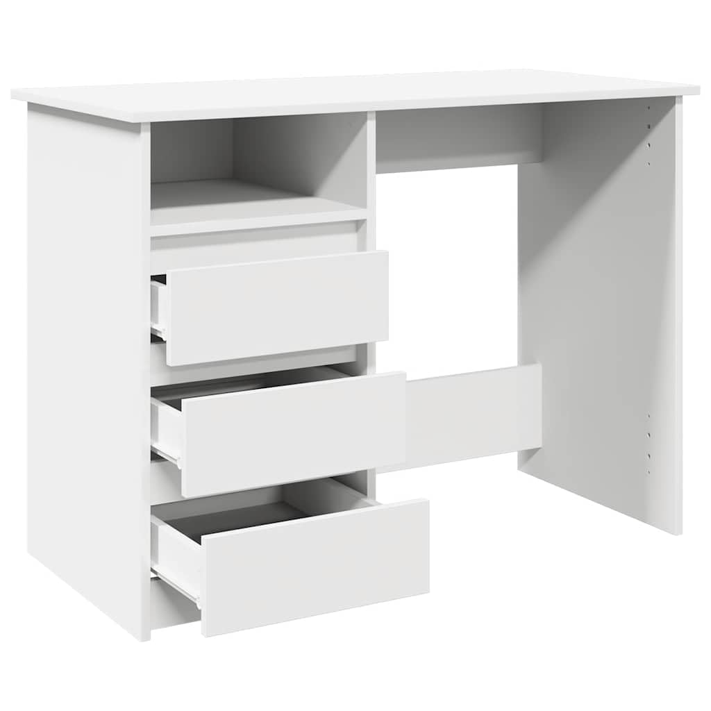 Scrivania Bianca in Legno Ingegnerizzato, 102x50x75 cm | Tavolo PC per camera da letto, studio e soggiorno, con ampio spazio per documenti e sicurezza anti-ribaltamento.