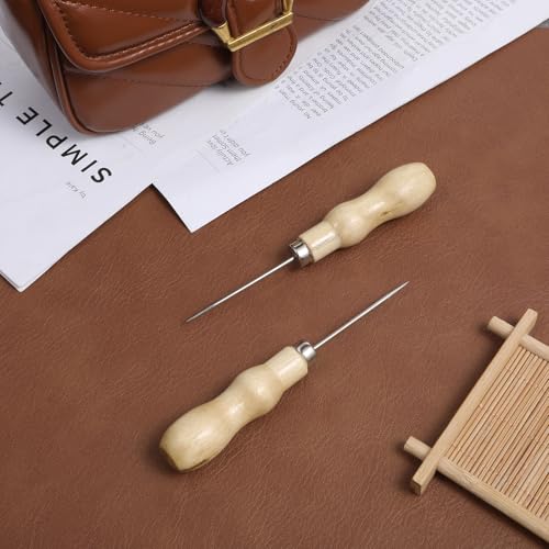 2 PCS Leather Sewing Awl Tool, Gourd Shape Wooden Handle Sewing Tailors Embroidery Awl, Awls Hole Punch for Scratch Stitching Punching DIY Craft Cloth Repair