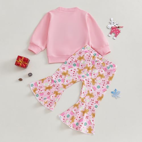 Dcohmch Toddler Girl Christmas Outfit Letter Embroidery Long Sleeve Sweatshirt Bell Bottom Pants Baby Girls Fall Clothes4