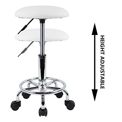 KKTONER Swivel Rolling Stool with Footrest Height Adjustable PU Leather Salon Vanity Spa Massage Office Stool Chair Small (White) by KKTONER - Image 5