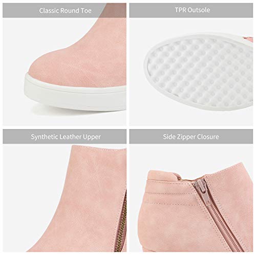 DREAM PAIRS Women's Wedge Heel Ankle Boots, Designed for Comfort, Zippers for Easy Wear, Reliable Grip, 2.35-Inch Elevation, Casual Style, Size 8.5,Pink,WEDGE-SNKR-2