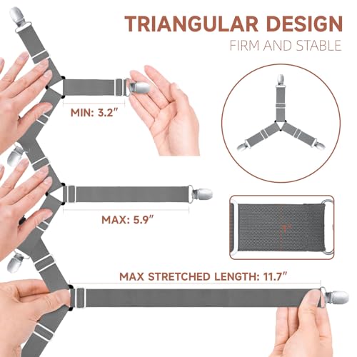 Image of Bed Sheet Straps, Upgrade Fitted Bed Sheet Holders for Corners, Non Slip Sheet Clips Grey 4Pcs
