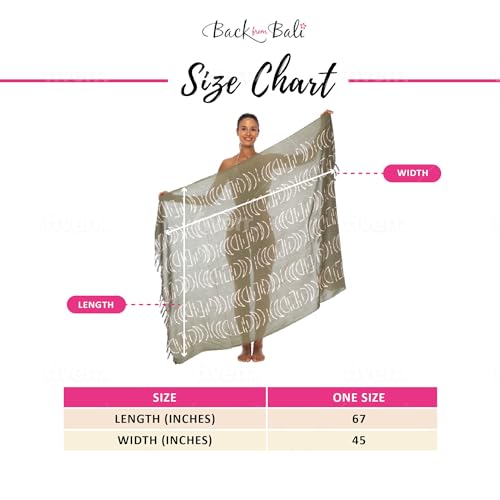 Back From Bali Womens Print Sarong Coverup Swimsuit Pareo with Boho Fringe & Coconut Clip - Wrap Skirt or Beach Shawl3