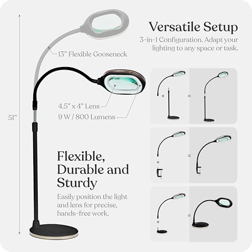 Brightech LightView Pro Magnifying LED Desk Lamp with Flexibility & Durability, 3 in 1 LED Glass Magnifier, Work Light for Hobbies & Reading - Black by Brightech - Image 5