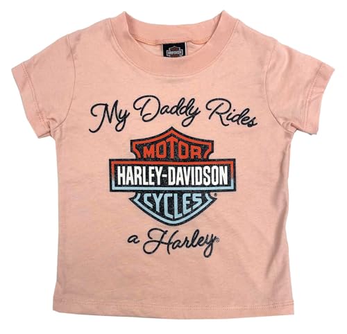 Harley-Davidson Little Girls' Glitter My Daddy Rides a Harley Short Sleeve Tee