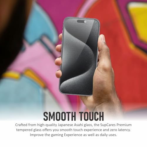 Image of SupCares Privacy Tempered Glass for iPhone 15 Pro Max (6.7 Inch) With Installation Kit | Military-Grade Gorilla Screen Protector | Edge to Edge Coverage | Black