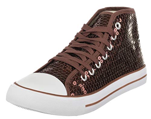 Brandsseller Zapatillas de mujer con lentejuelas con cordones para mujer, marrón, 38 EU