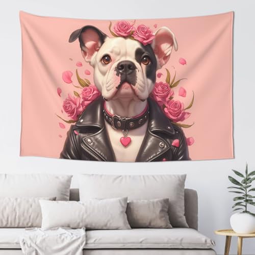 Tapiz De Pared Bulldog Mecedor De Flores