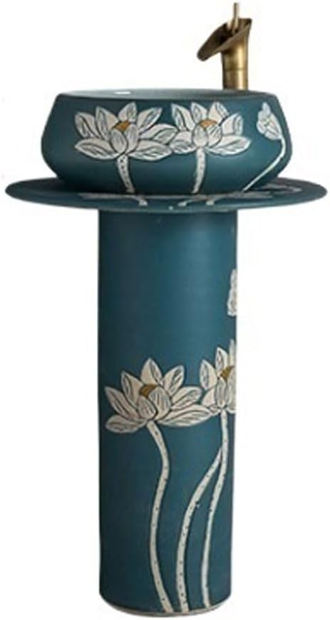 Pedestal Sinks Retro Column Wash Basin Home Villa Balcony Floor-Standing Integrated Outdoor Pool Bathroom Sink (A)