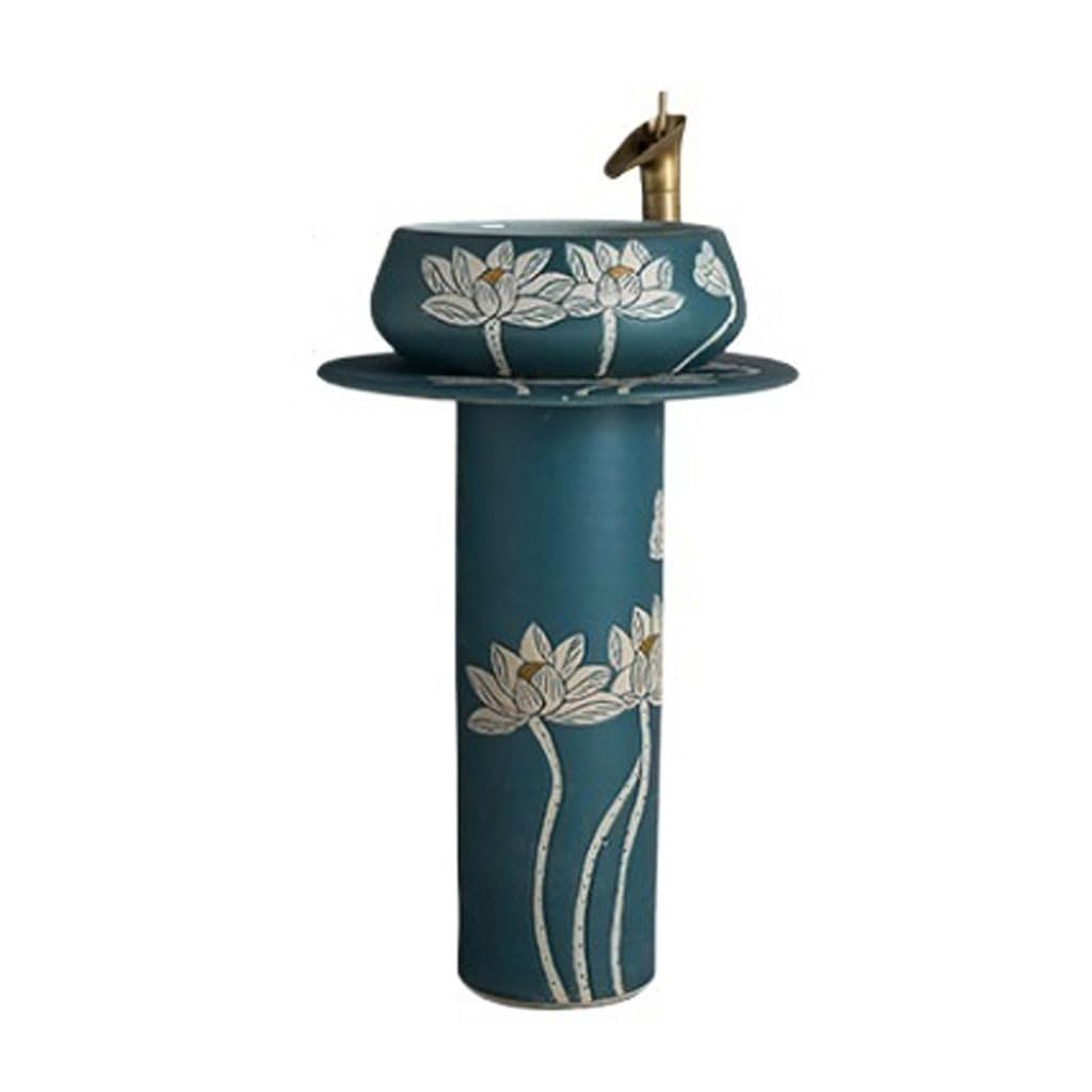 AYCDL Pedestal Sink Retro Column Wash Basin Home Villa Balcony Floor-Standing Wash Basin Integrated Column Basin Outdoor Pool Basin Bathroom Pedestal Sink