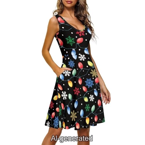 Image of Dreaweet Casual Sleeveless Dresses for Women Girls, Round Neck Tank Dresses with Pockets Summer Sundress Size XS-4XL