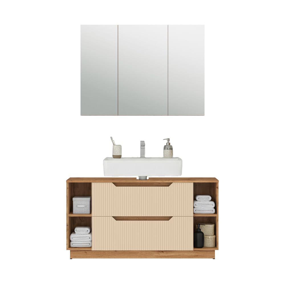 Vicco Conjunto de Muebles de baño Lotta, Cachemira, 119.2 cm, Compuesto por Espejo de baño y Mueble bajo Lavabo