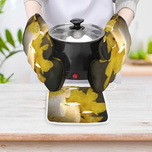 Gants de cuisine papillon jaune isolants pour manipuler vos plats chauds - 6