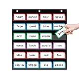 ANCOMEDO 20”W x 25”H Classroom Words Pocket Chart with 6 Clear Pockets, Black Standard Pocket Chart for Classroom and Home for Sentence Strips, Reusable Clear Pocket Hanging Words Chart (Black)