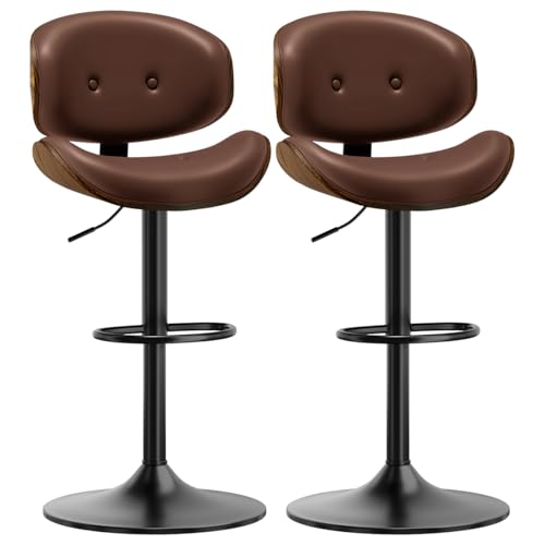 Image of Adjustable Swivel Bar Stools Chair,Counter Height Bar Stools with Back,350 LBS PU Leather Bar Stool for Kitchen Island,Upholstered Pub Stools with Footrest (Brown, Set of 2)
