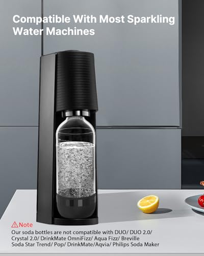 PinPure Soda Maker Bottles, BPA-Free Reusable Soda Bottles (2-Pack), 1L Leakproof Carbonated Water Bottles with Secure Seal, Compatible with Most Soda Makers Black